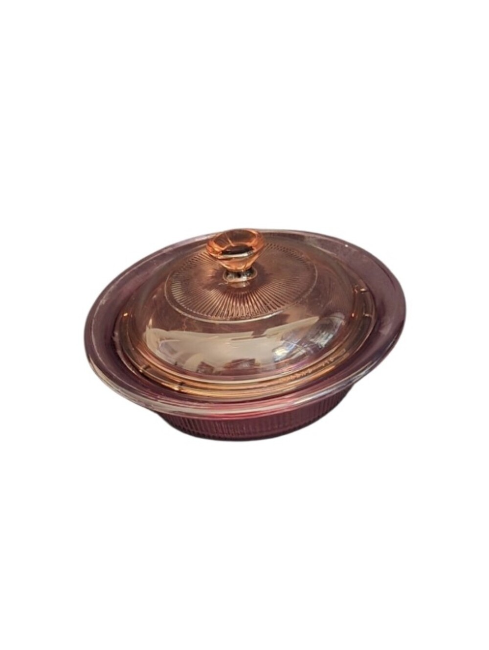 vintage Corning Visions 24-ounce cranberry glass round casserole Dish
